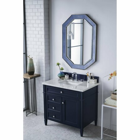 James Martin Vanities Brittany 36in Single Vanity, Victory Blue w/ 3 CM Carrara Marble Top 650-V36-VBL-3CAR